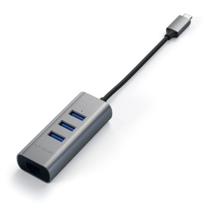 Satechi Type-C 2-in-1 USB 3.0 Aluminum 3 Port Hub and Ethernet Port - Space Grey