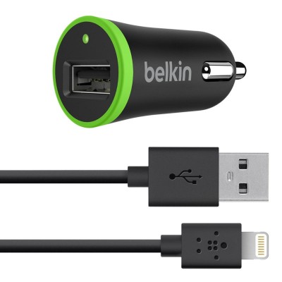 Belkin Boost Up Car Charger with Lightning to USB Cable (12W/2.4A) - Black