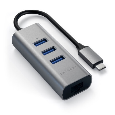 Satechi Type-C 2-in-1 USB 3.0 Aluminum 3 Port Hub and Ethernet Port - Space Grey