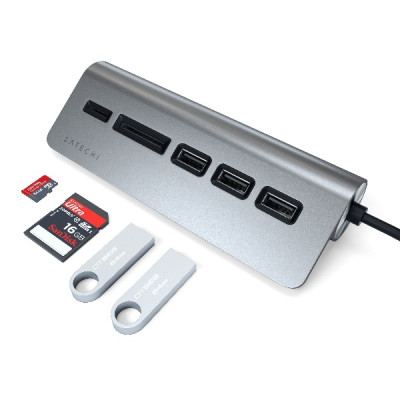 Satechi Type-C Aluminum USB 3.0 Hub & Card Reader - Space Grey